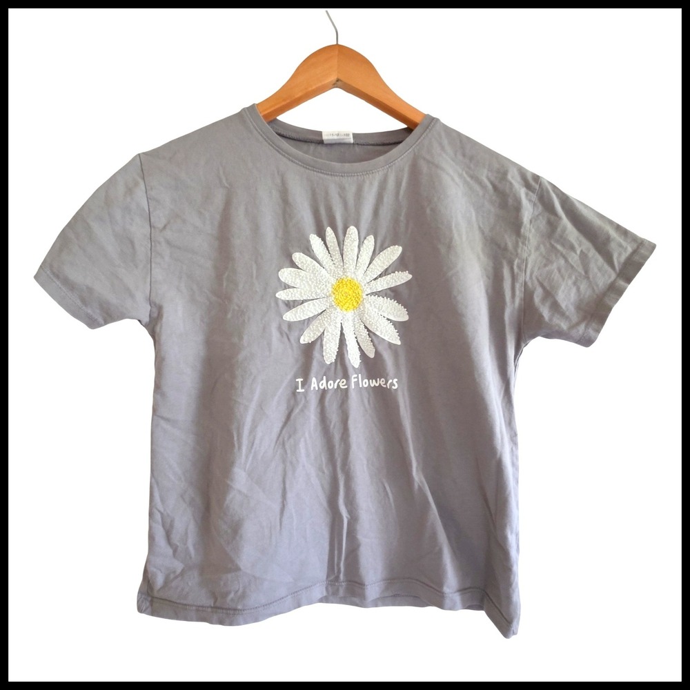 Zara Kids Girls Grey Daisy Graphic T-Shirt I Adore Flowers Size 11-12 Years 152c